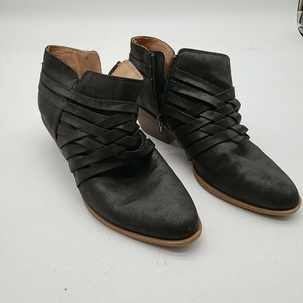 LifeStride Boots Womens Size 7.5 Black Ankle Booties Braided Strap Soft System